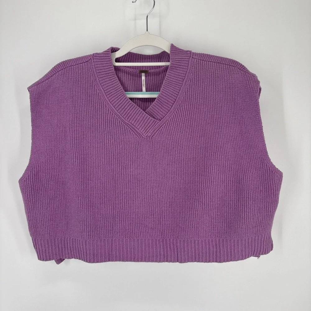 Free People Knit Cropped Vest Womens Small Purple Boxy